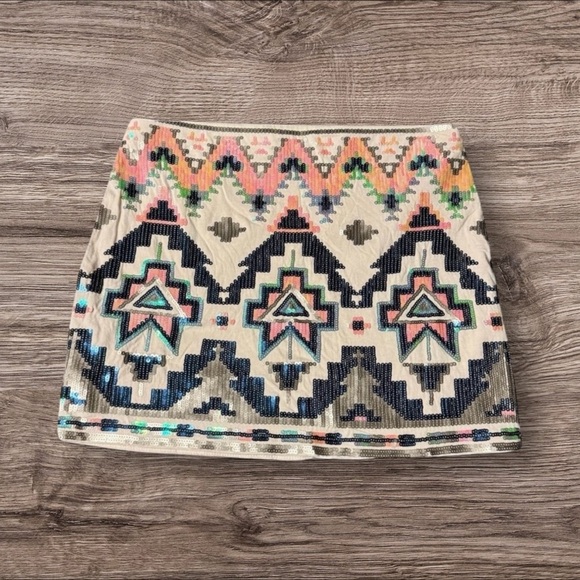 Like New- Express Small Multicolor Geometric Aztec Sequined Mini Skirt - Picture 1 of 2